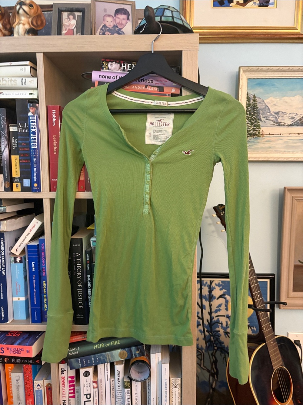 Hollister Olive Green y2k Long-Sleeve Henley Top